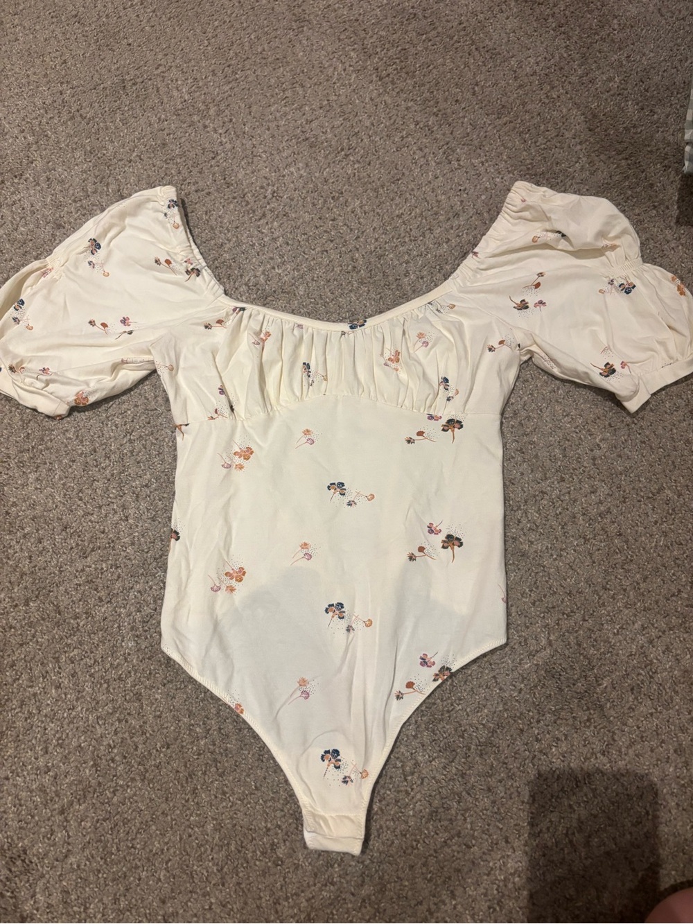 Free People Women's Cream Floral Puff-Sleeve Bodysuit